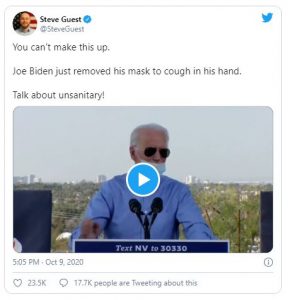 Biden removed mask to cough in hand